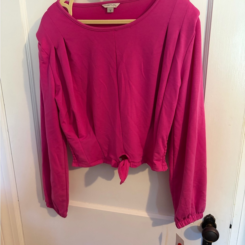 Habitual Fuchsia Tie-Front Long Sleeve Top